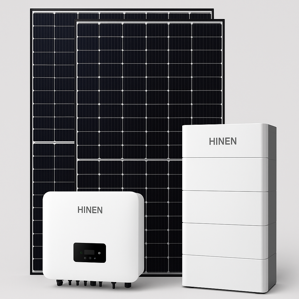 Set 8 Fotovoltaic Premium Trifazat 10.23 KW – 22× AIKO Solar 465 W Eficiența 23,3% + Invertor Hinen 10 kW + Baterie Hinen HV 23,1 kWh, Smart meter trifazat In STOC