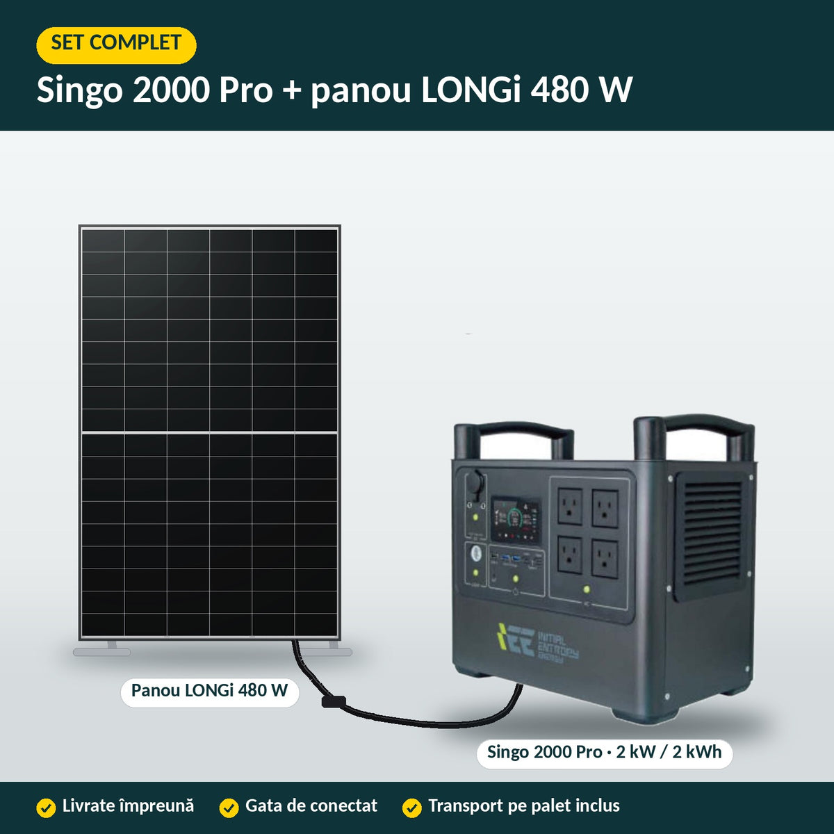 Complete set: Singo 2000 Pro station connected to the LONGi 480 W panel