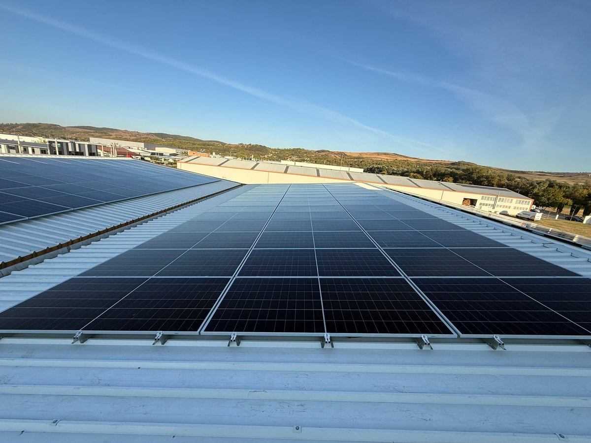 Arrays of AIKO panels on the hall roof